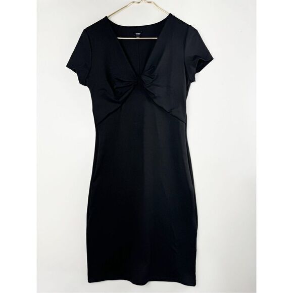 Express Women's Body Contour Short Sleeve Knot Front Sheath Dress Black Medium - Picture 2 of 6